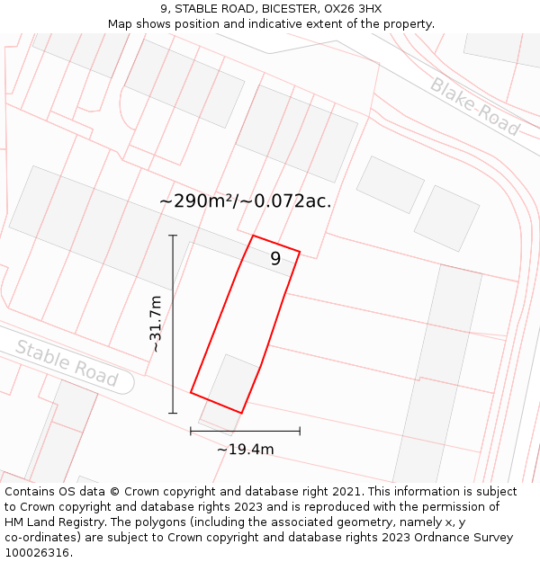 9, STABLE ROAD, BICESTER, OX26 3HX: Plot and title map