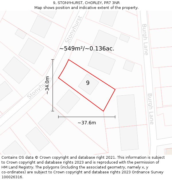9, STONYHURST, CHORLEY, PR7 3NR: Plot and title map