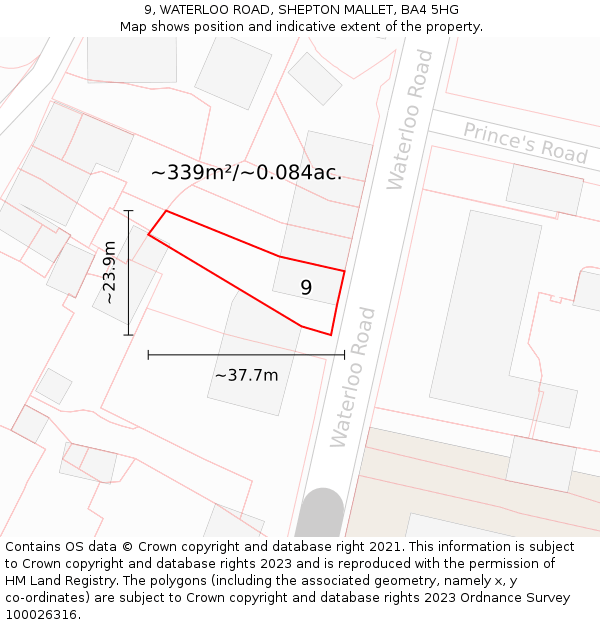 9, WATERLOO ROAD, SHEPTON MALLET, BA4 5HG: Plot and title map