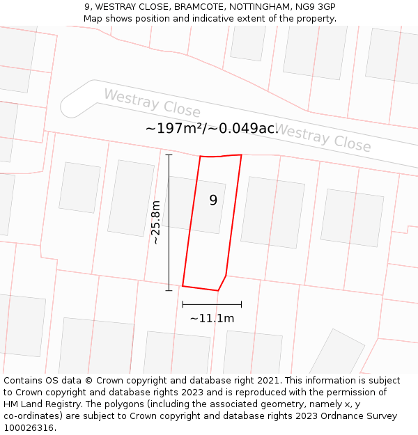 9, WESTRAY CLOSE, BRAMCOTE, NOTTINGHAM, NG9 3GP: Plot and title map