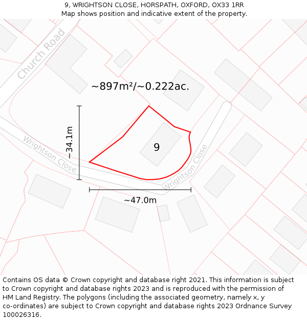 9, WRIGHTSON CLOSE, HORSPATH, OXFORD, OX33 1RR: Plot and title map