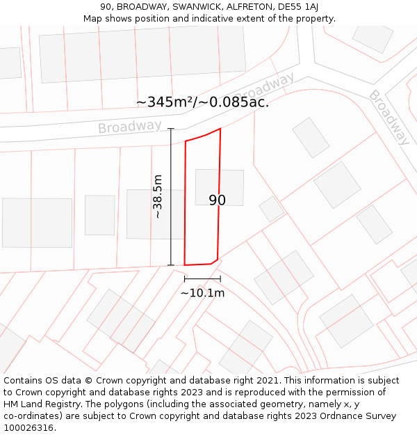 90, BROADWAY, SWANWICK, ALFRETON, DE55 1AJ: Plot and title map