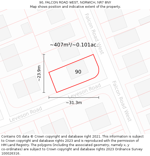 90, FALCON ROAD WEST, NORWICH, NR7 8NY: Plot and title map