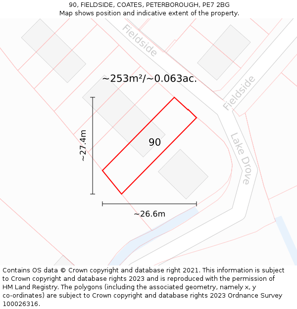 90, FIELDSIDE, COATES, PETERBOROUGH, PE7 2BG: Plot and title map
