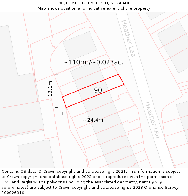 90, HEATHER LEA, BLYTH, NE24 4DF: Plot and title map