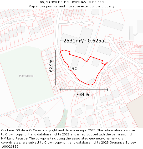 90, MANOR FIELDS, HORSHAM, RH13 6SB: Plot and title map