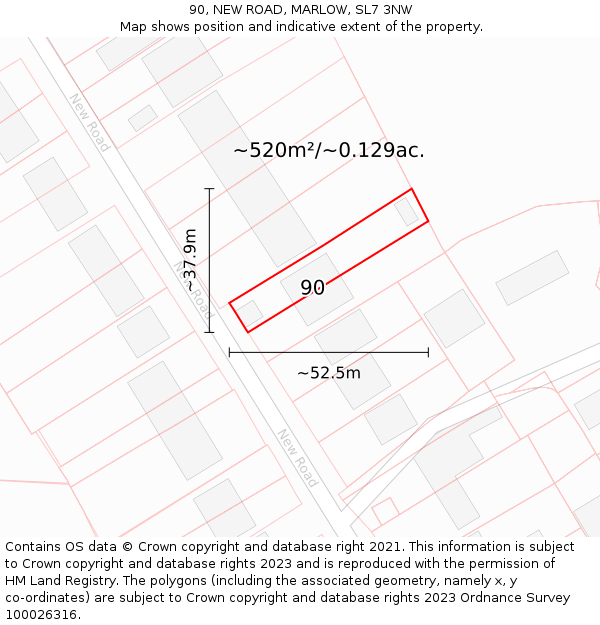 90, NEW ROAD, MARLOW, SL7 3NW: Plot and title map