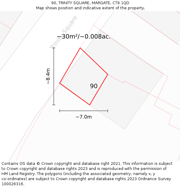 90, TRINITY SQUARE, MARGATE, CT9 1QD: Plot and title map