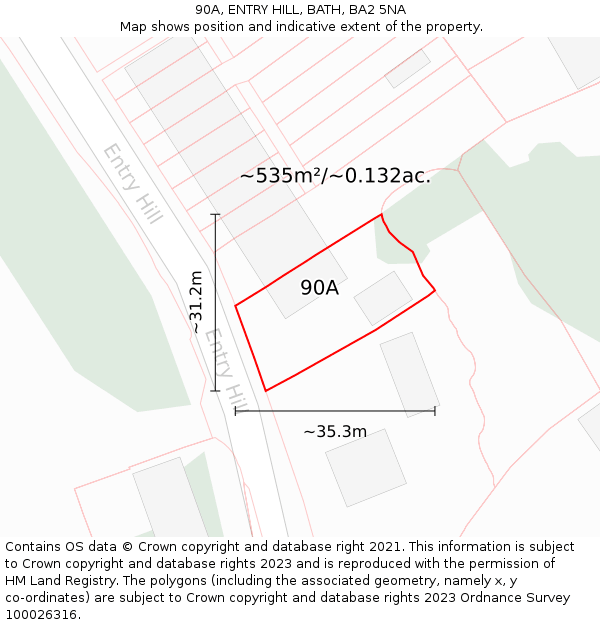 90A, ENTRY HILL, BATH, BA2 5NA: Plot and title map