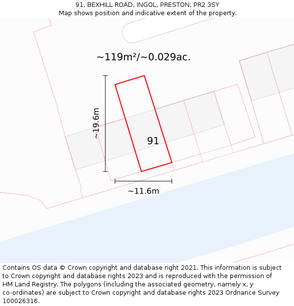 91, BEXHILL ROAD, INGOL, PRESTON, PR2 3SY: Plot and title map