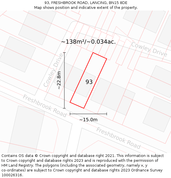 93, FRESHBROOK ROAD, LANCING, BN15 8DE: Plot and title map