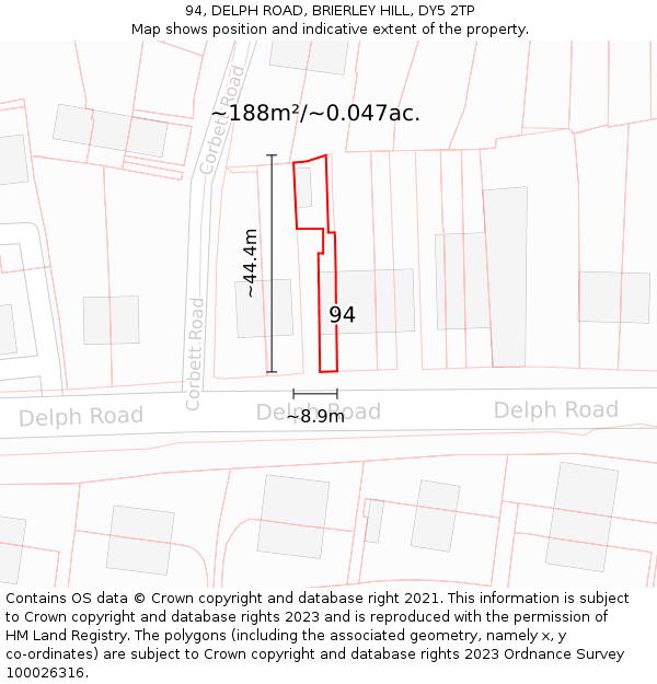 94, DELPH ROAD, BRIERLEY HILL, DY5 2TP: Plot and title map