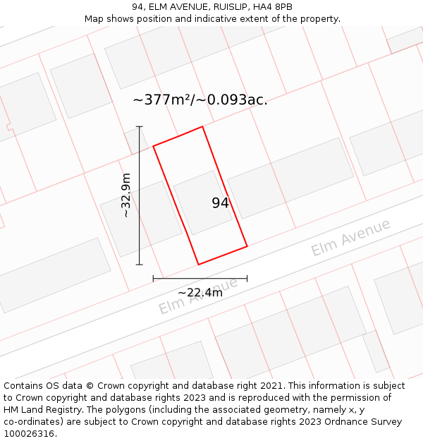 94, ELM AVENUE, RUISLIP, HA4 8PB: Plot and title map