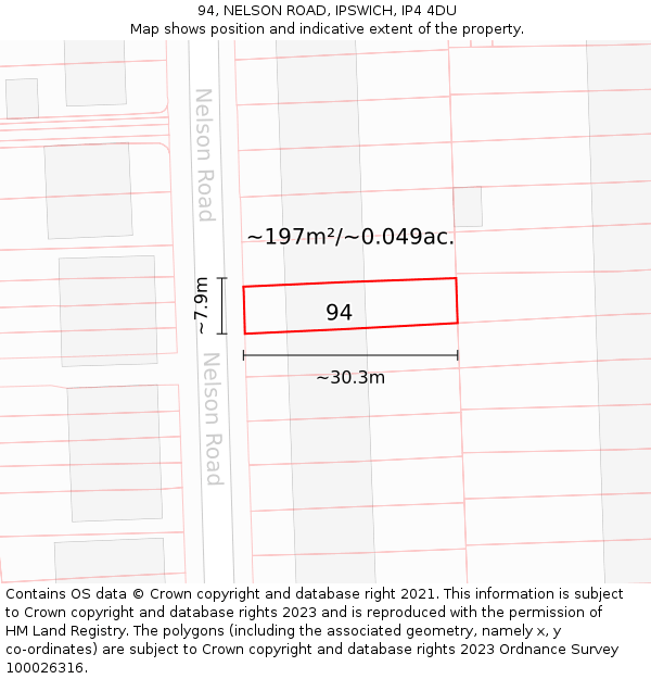 94, NELSON ROAD, IPSWICH, IP4 4DU: Plot and title map
