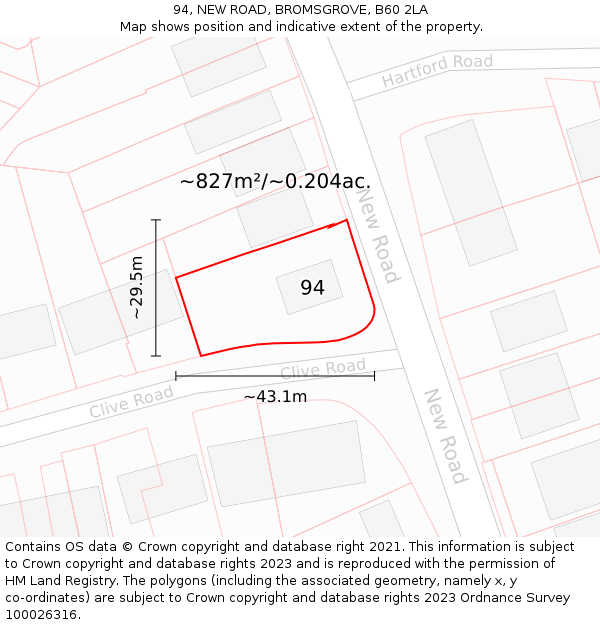 94, NEW ROAD, BROMSGROVE, B60 2LA: Plot and title map