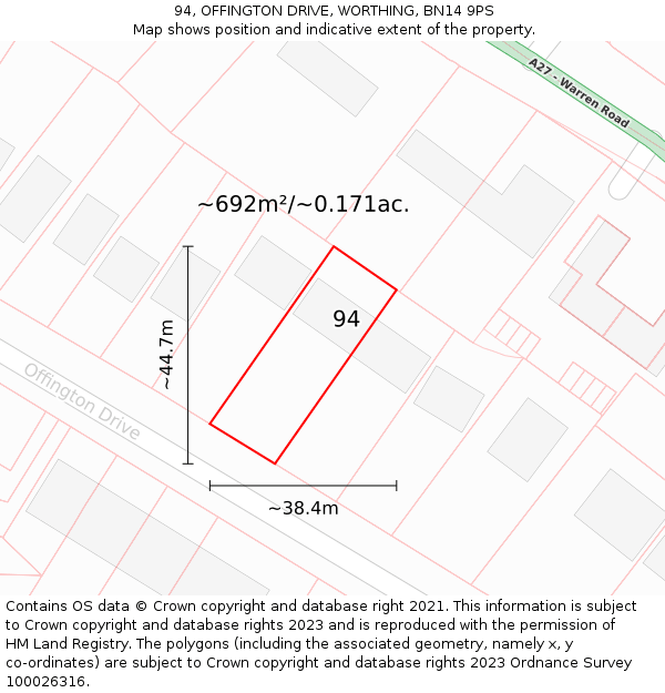 94, OFFINGTON DRIVE, WORTHING, BN14 9PS: Plot and title map