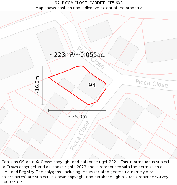 94, PICCA CLOSE, CARDIFF, CF5 6XR: Plot and title map