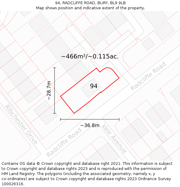 94, RADCLIFFE ROAD, BURY, BL9 9LB: Plot and title map