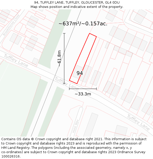 94, TUFFLEY LANE, TUFFLEY, GLOUCESTER, GL4 0DU: Plot and title map
