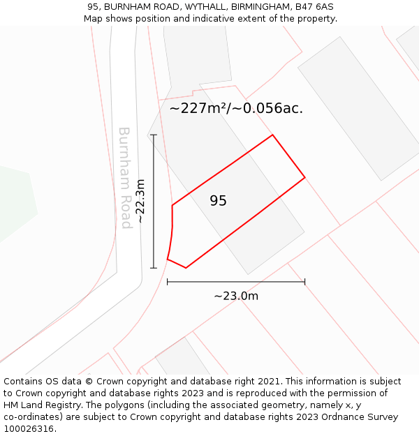 95, BURNHAM ROAD, WYTHALL, BIRMINGHAM, B47 6AS: Plot and title map