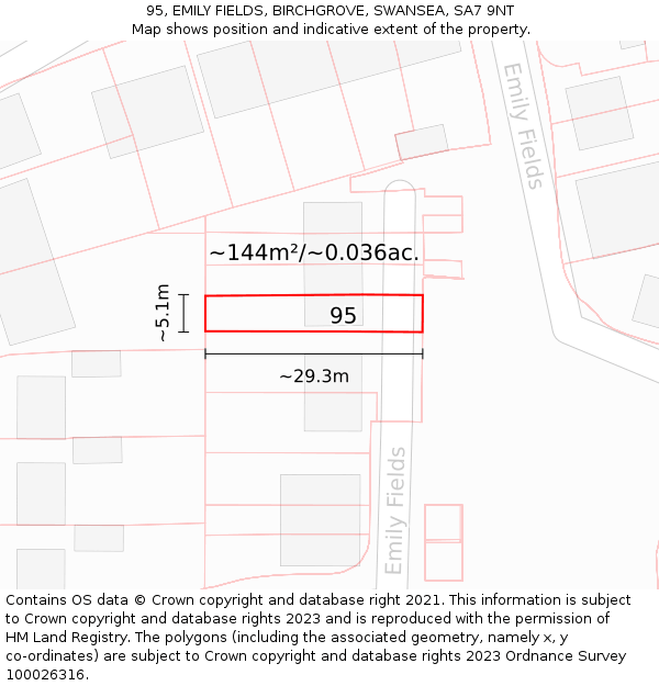 95, EMILY FIELDS, BIRCHGROVE, SWANSEA, SA7 9NT: Plot and title map