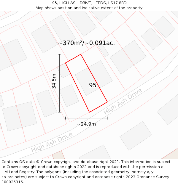 95, HIGH ASH DRIVE, LEEDS, LS17 8RD: Plot and title map