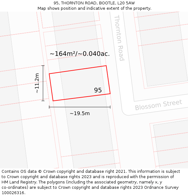 95, THORNTON ROAD, BOOTLE, L20 5AW: Plot and title map