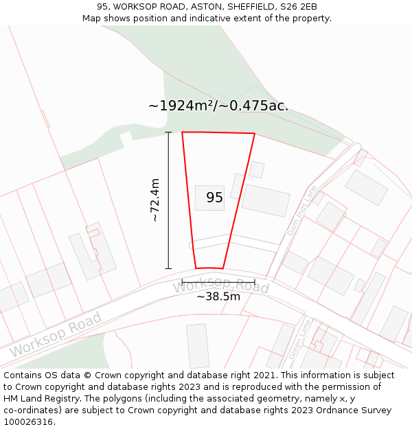 95, WORKSOP ROAD, ASTON, SHEFFIELD, S26 2EB: Plot and title map