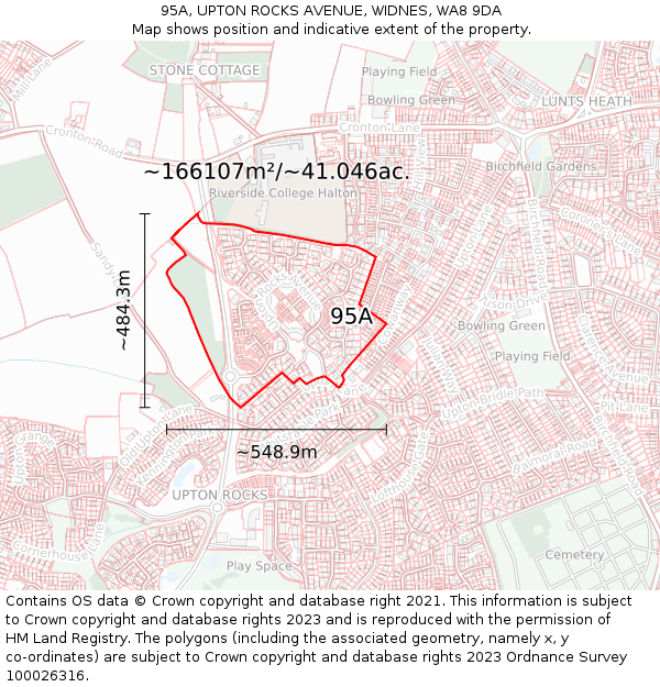 95A, UPTON ROCKS AVENUE, WIDNES, WA8 9DA: Plot and title map