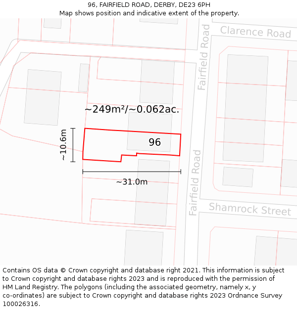96, FAIRFIELD ROAD, DERBY, DE23 6PH: Plot and title map