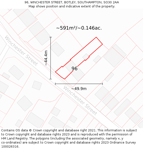 96, WINCHESTER STREET, BOTLEY, SOUTHAMPTON, SO30 2AA: Plot and title map