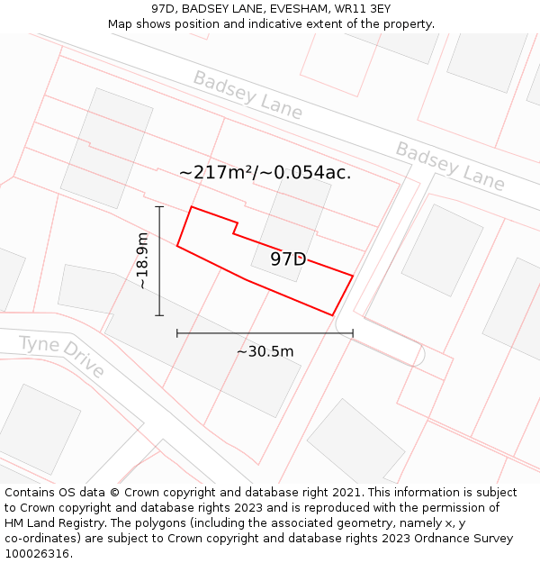 97D, BADSEY LANE, EVESHAM, WR11 3EY: Plot and title map