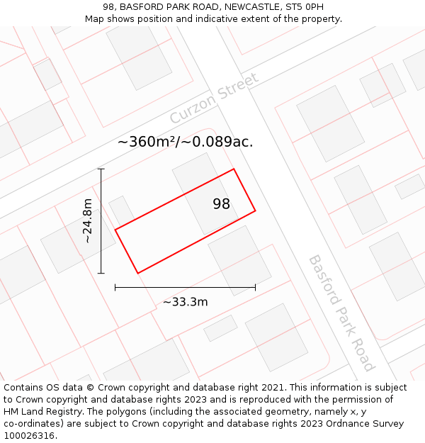 98, BASFORD PARK ROAD, NEWCASTLE, ST5 0PH: Plot and title map