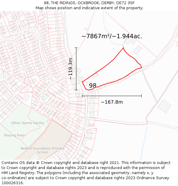 98, THE RIDINGS, OCKBROOK, DERBY, DE72 3SF: Plot and title map