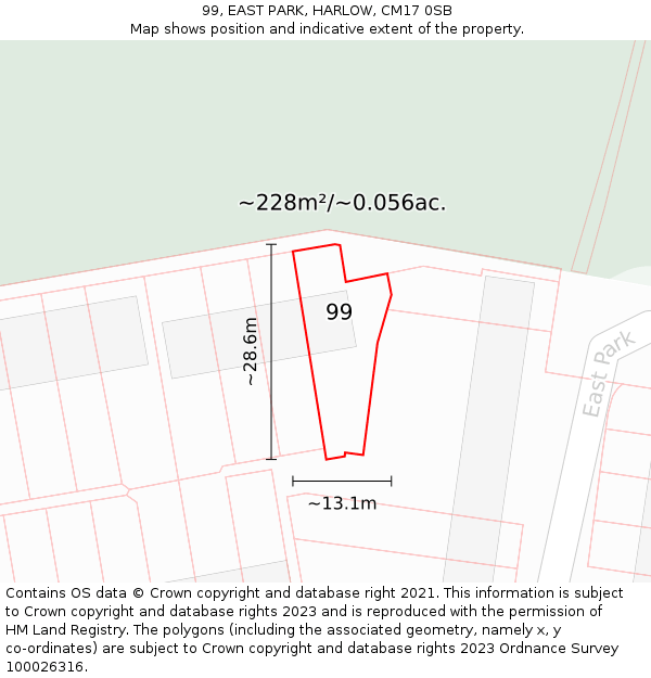 99, EAST PARK, HARLOW, CM17 0SB: Plot and title map