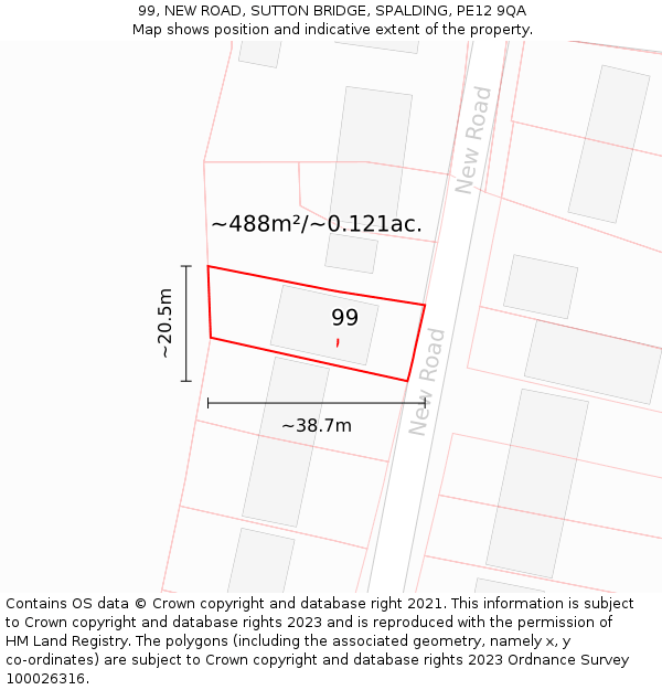 99, NEW ROAD, SUTTON BRIDGE, SPALDING, PE12 9QA: Plot and title map
