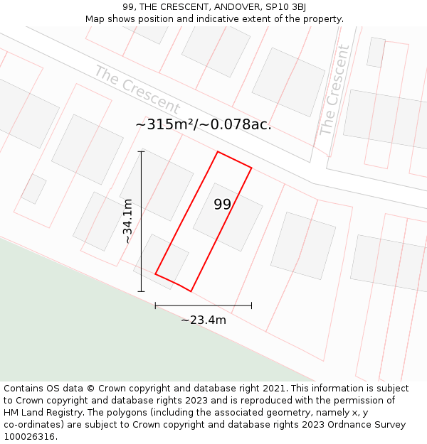 99, THE CRESCENT, ANDOVER, SP10 3BJ: Plot and title map