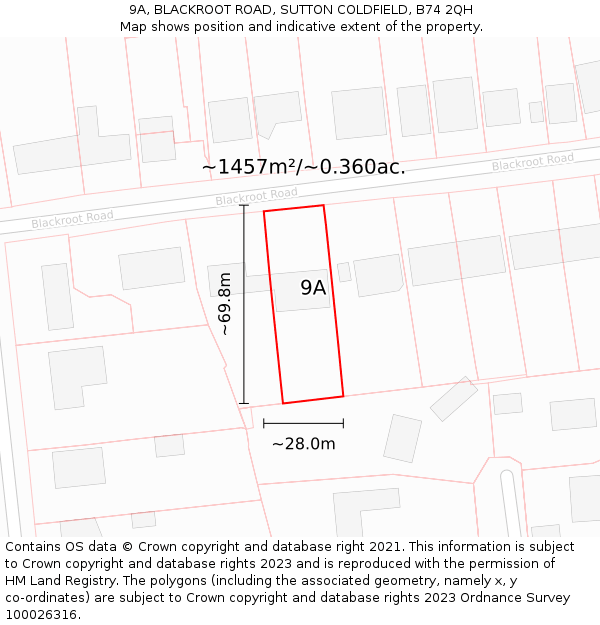 9A, BLACKROOT ROAD, SUTTON COLDFIELD, B74 2QH: Plot and title map
