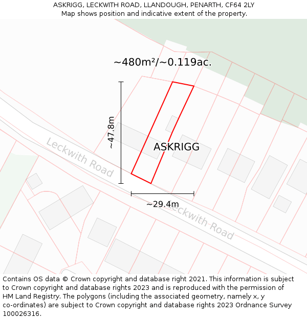 ASKRIGG, LECKWITH ROAD, LLANDOUGH, PENARTH, CF64 2LY: Plot and title map