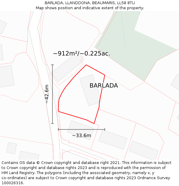 BARLADA, LLANDDONA, BEAUMARIS, LL58 8TU: Plot and title map