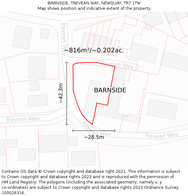 BARNSIDE, TREVEAN WAY, NEWQUAY, TR7 1TW: Plot and title map