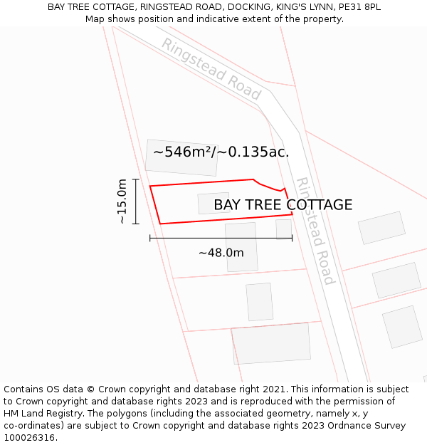 BAY TREE COTTAGE, RINGSTEAD ROAD, DOCKING, KING'S LYNN, PE31 8PL: Plot and title map
