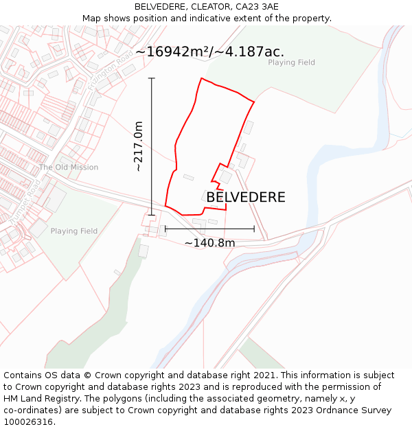 BELVEDERE, CLEATOR, CA23 3AE: Plot and title map