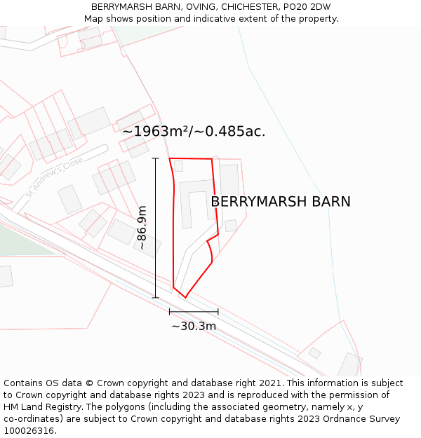 BERRYMARSH BARN, OVING, CHICHESTER, PO20 2DW: Plot and title map