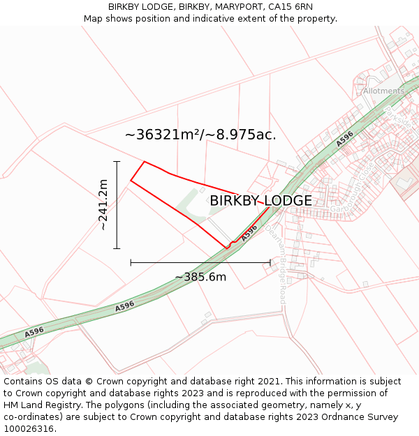 BIRKBY LODGE, BIRKBY, MARYPORT, CA15 6RN: Plot and title map