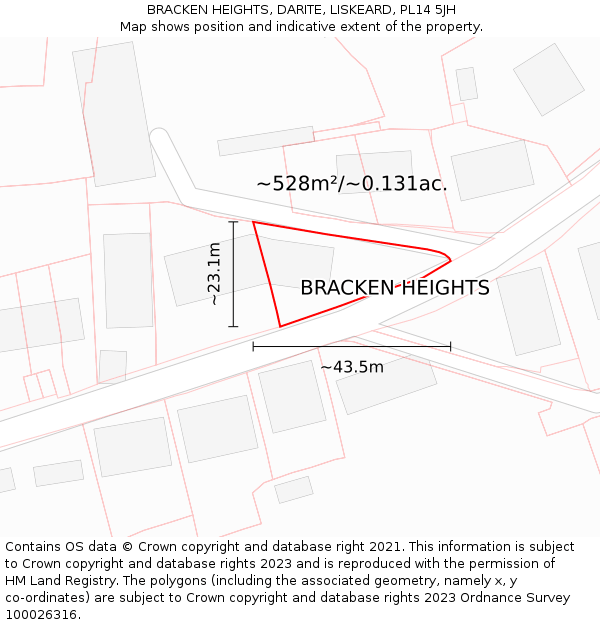 BRACKEN HEIGHTS, DARITE, LISKEARD, PL14 5JH: Plot and title map