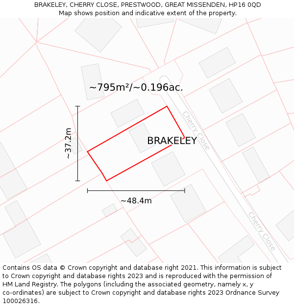BRAKELEY, CHERRY CLOSE, PRESTWOOD, GREAT MISSENDEN, HP16 0QD: Plot and title map