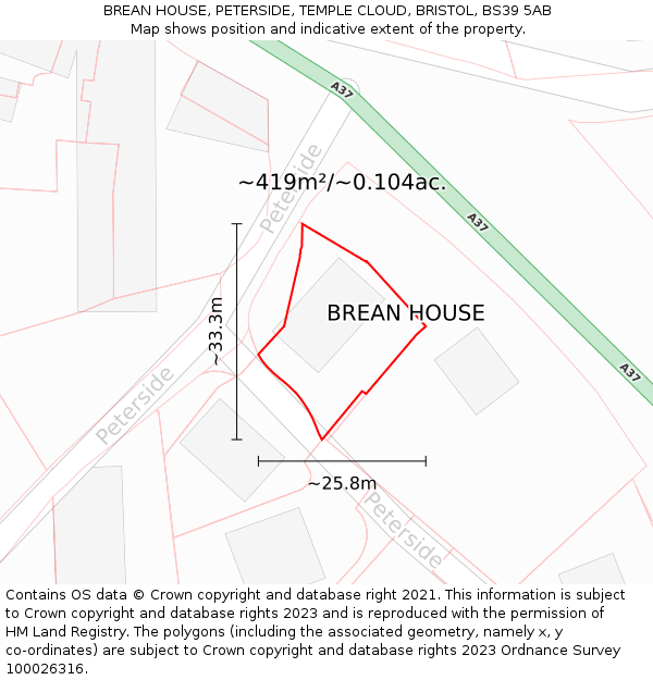 BREAN HOUSE, PETERSIDE, TEMPLE CLOUD, BRISTOL, BS39 5AB: Plot and title map