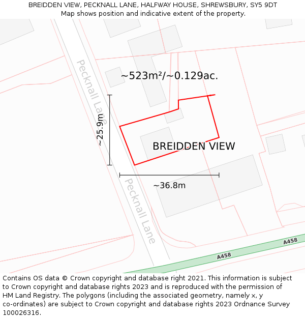 BREIDDEN VIEW, PECKNALL LANE, HALFWAY HOUSE, SHREWSBURY, SY5 9DT: Plot and title map