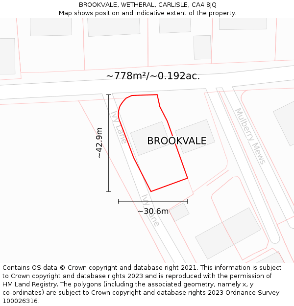 BROOKVALE, WETHERAL, CARLISLE, CA4 8JQ: Plot and title map